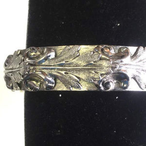 amazing vintage silver clamper bracelet 3D leaves dimensional jewelry